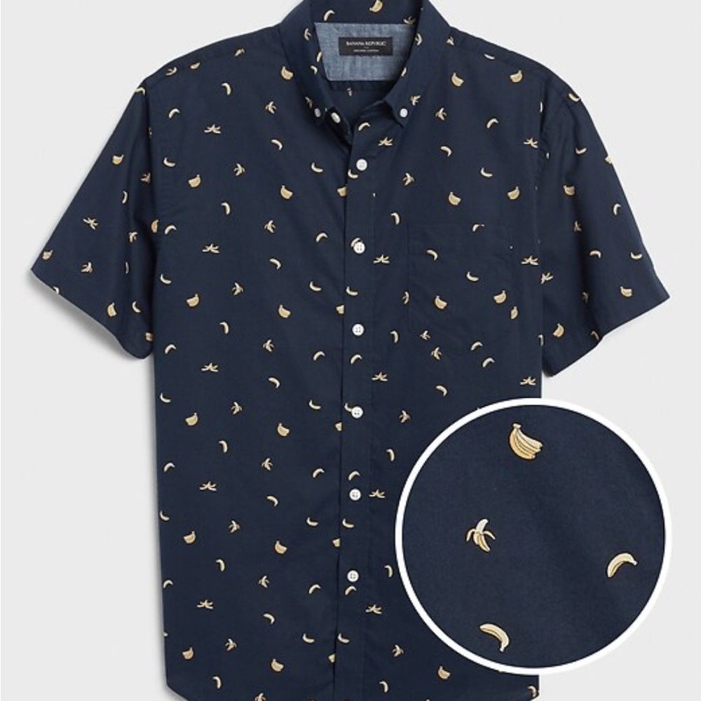 Banana Republic Blue and Yellow Casual Button Down Shirt, Organic Cotton